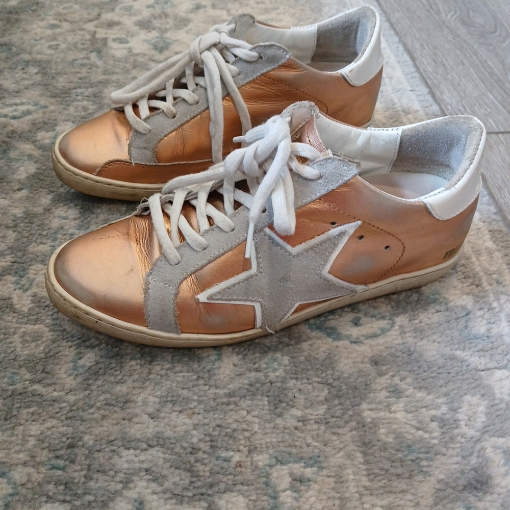 freebird Metallic Rose Gold Lace-Up Sneakers with Star Patch